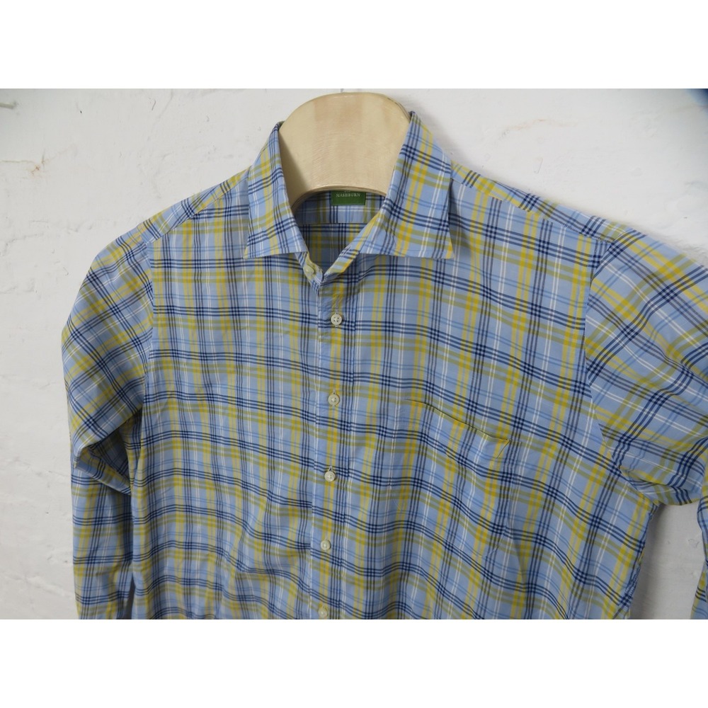 Sid Mashburn Shirt Mens Large Blue Yellow Plaid Long Sleeve Button Front Casual